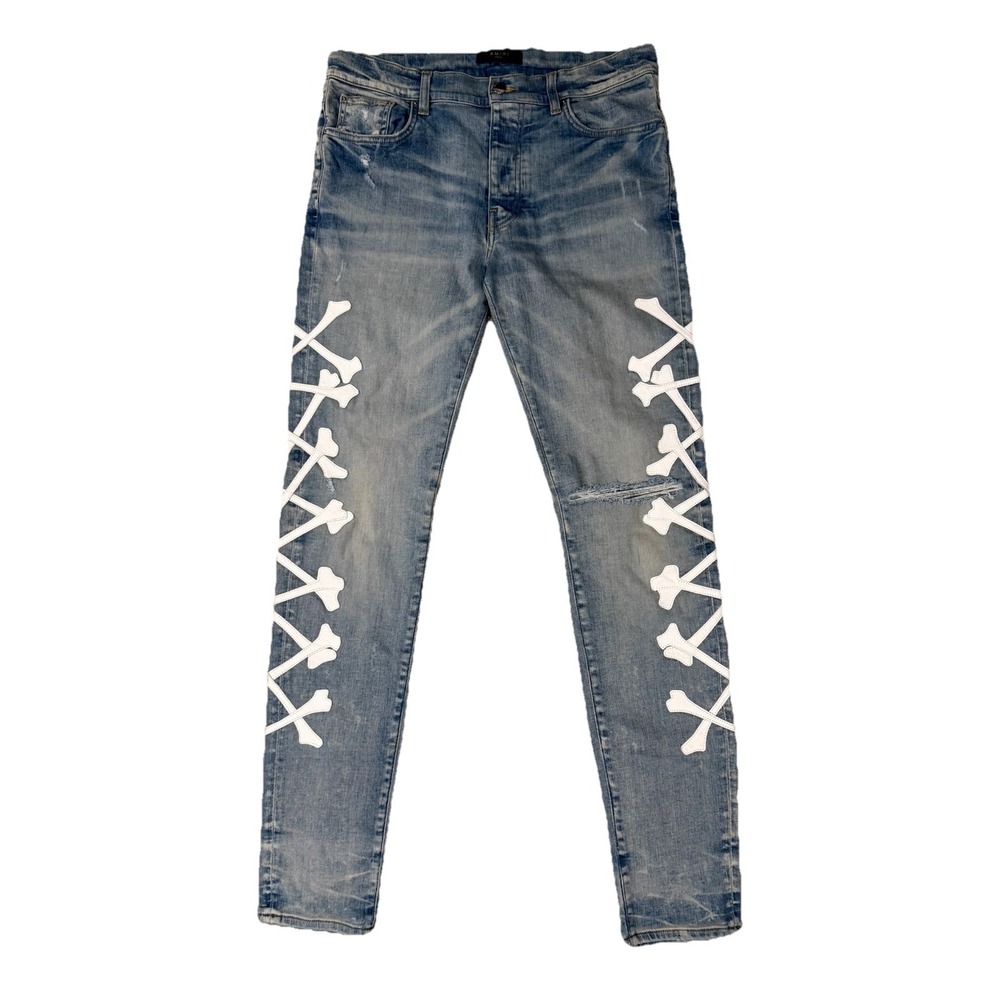 Amiri Bones Appliqué Skinny Jeans Size 34 Retail: $1,190